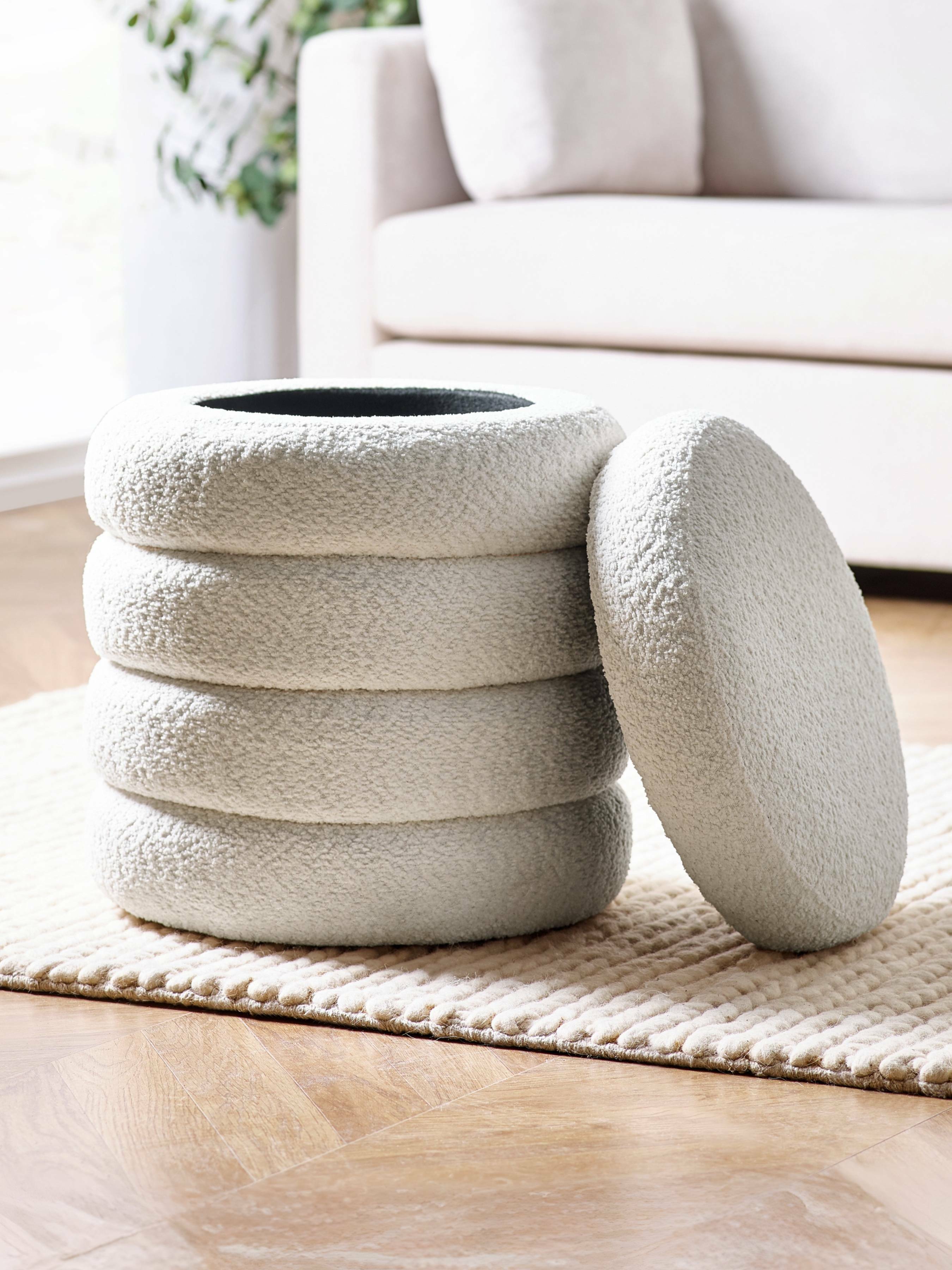 Alana Ivory Boucle Storage Pouffe